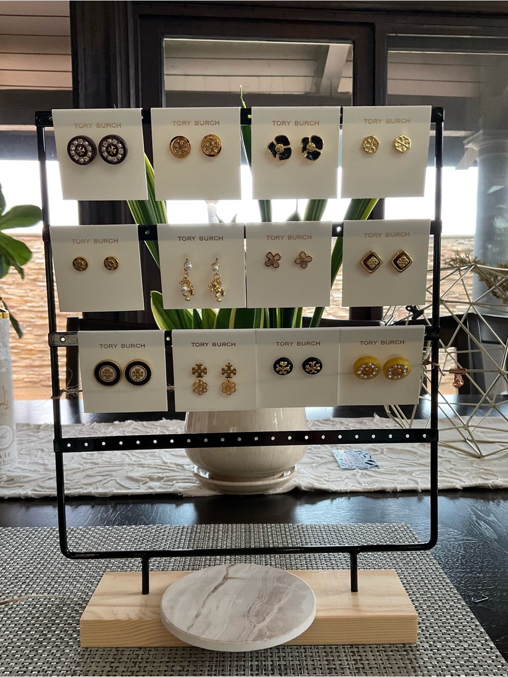 Tory Burch Gold and Black Logo Stud Earrings Set - Mixed Styles